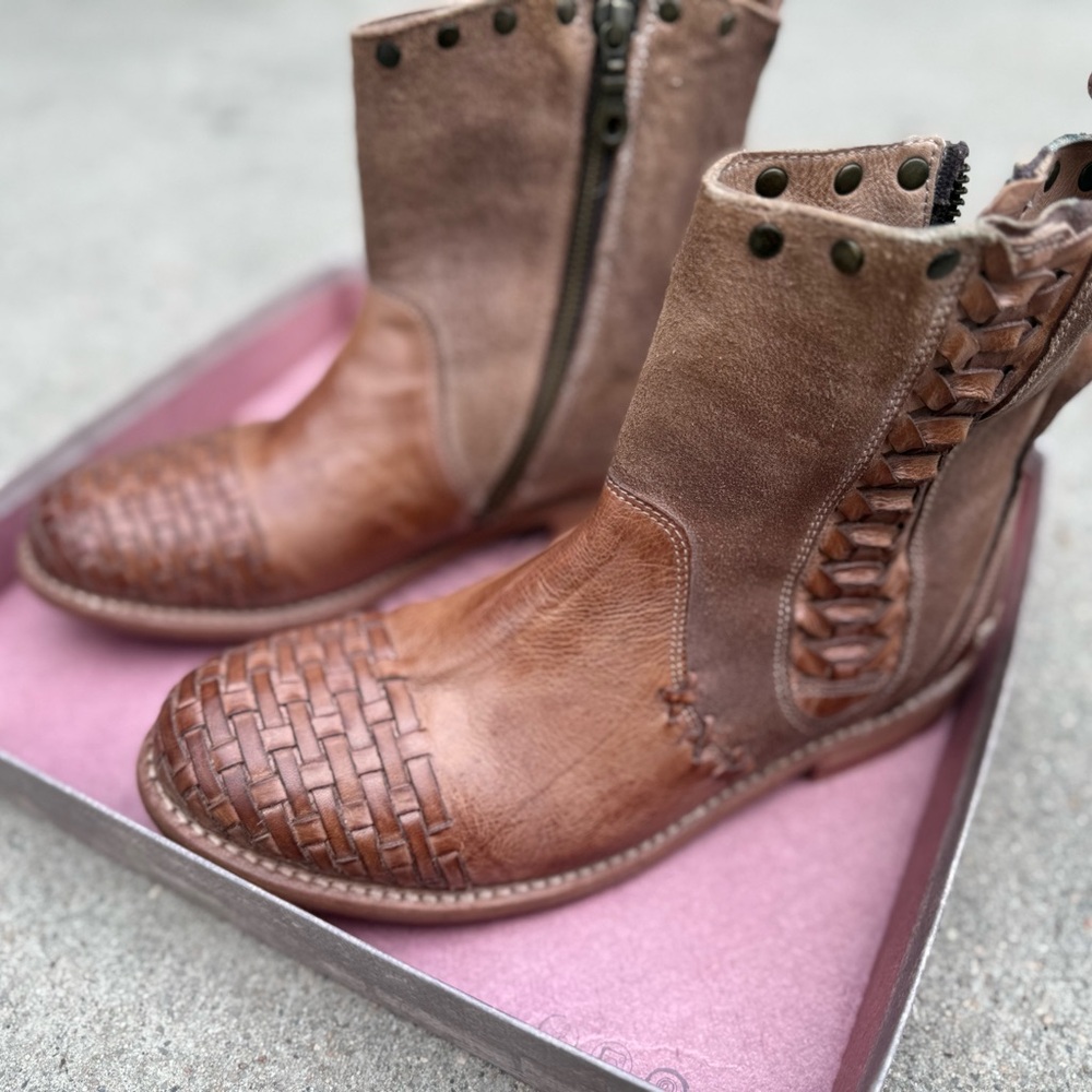 BED|STU Brown and Tan Leather Ankle Boots